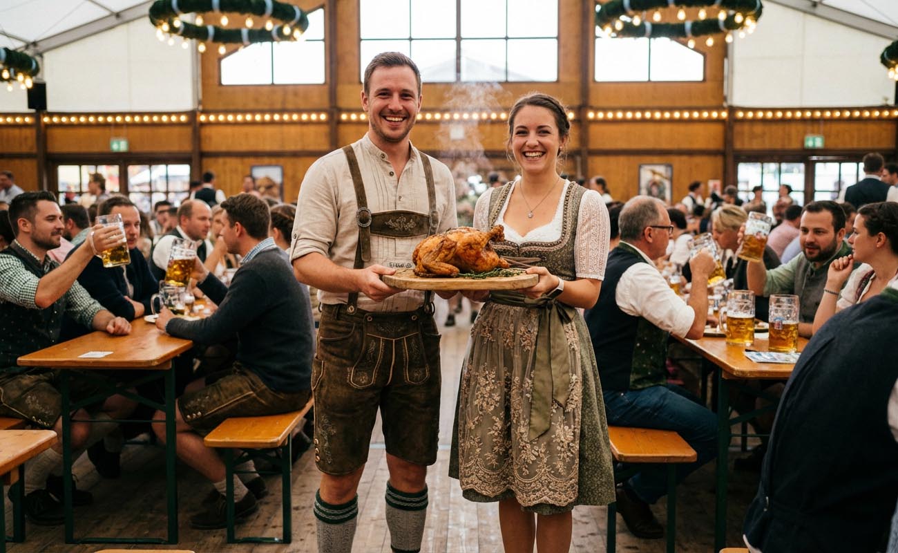 Why do people wear chicken hats at Oktoberfest?