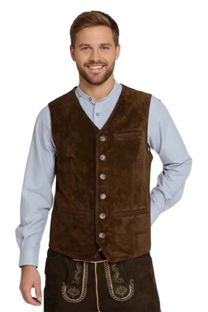 Dark Brown German Bavarian Trachten Vest For Oktoberfest
