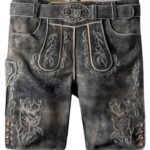 Premium Stag Head Grey Bavarian Lederhosen Shorts